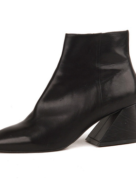 38-39头层牛皮shellys英国2025冬纯黑色女英伦风艺术跟软皮短靴子