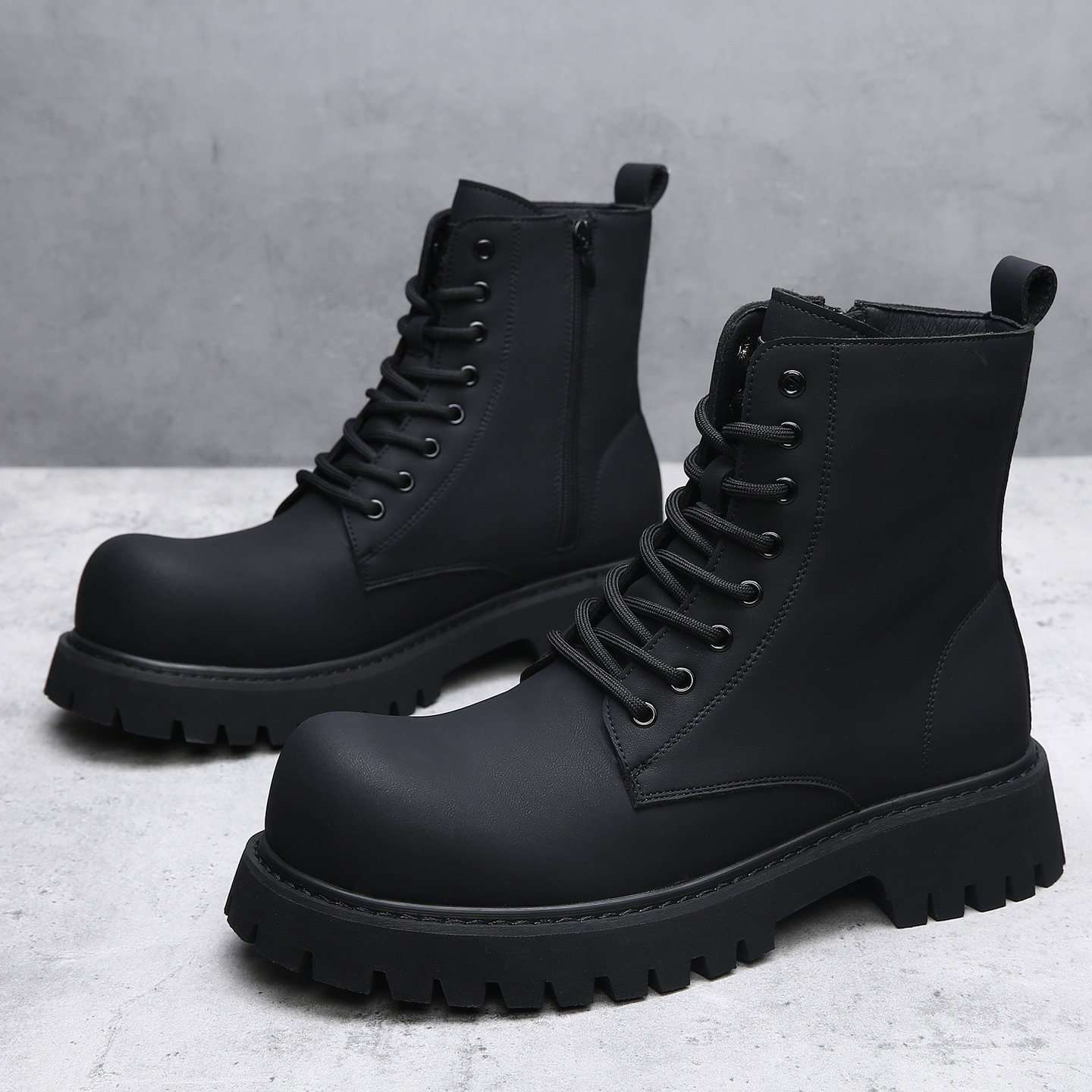 2025冬季新款长筒马丁靴男英伦暗黑高帮机车靴子厚底增高加绒皮靴