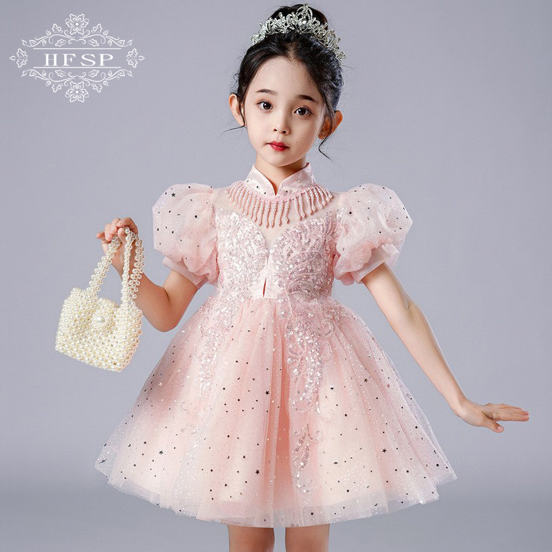 儿童礼服生日公主裙花童婚礼小女孩白色婚纱女童钢琴主持人演出服