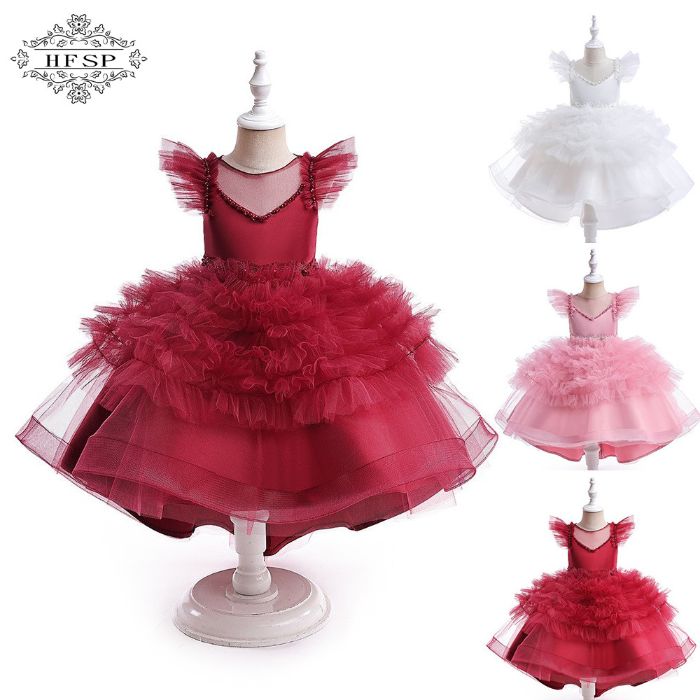 女童公主裙礼服高端网纱蓬蓬裙儿童主持走秀钢琴生日宴会裙演出裙