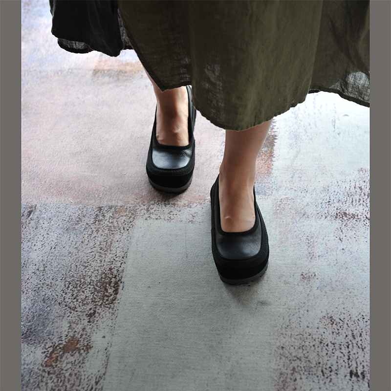 复古真皮浅口单鞋软底头层牦牛皮女鞋一脚蹬妈妈鞋243026