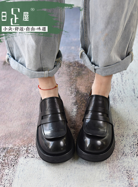 小众设计胎牛皮大头乐福鞋松糕小皮鞋英伦风厚底圆头单鞋女231031