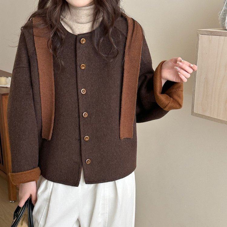 韩系小个子针织连帽披肩双面羊毛大衣女短款秋冬新款羊毛呢子外套,女装/女士精品,毛呢外套,淘宝优惠券,粉丝福利购,淘宝优惠卷