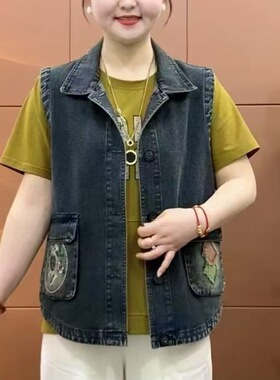 春秋外穿时尚休闲洋气百搭宽松显瘦短款无袖复古水洗薄款气质牛仔