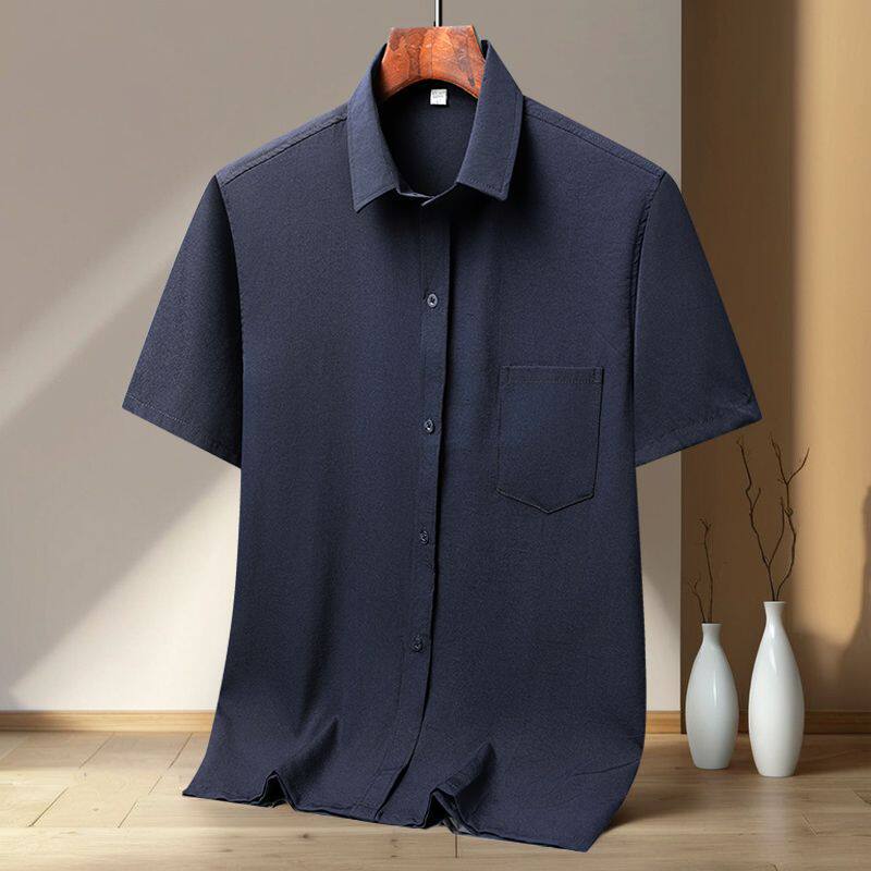 中老年短袖衬衫男薄款冰丝上衣男爸爸夏装宽松衬衣夏季爷爷大码装