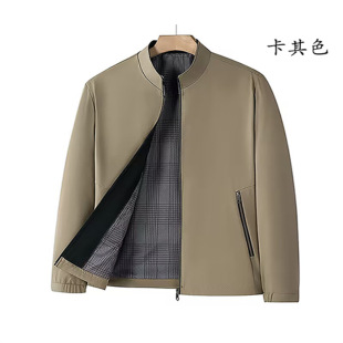 中老年春秋款 男士 商务轻休闲百搭纯色立领上衣薄款 外套爸爸装