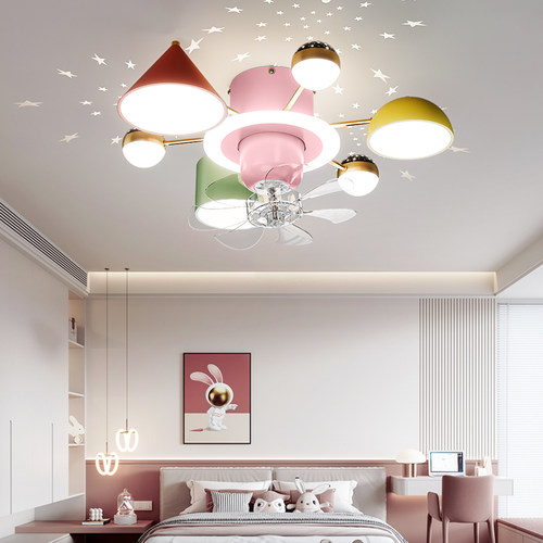 护眼儿童房360度旋转风扇灯星空