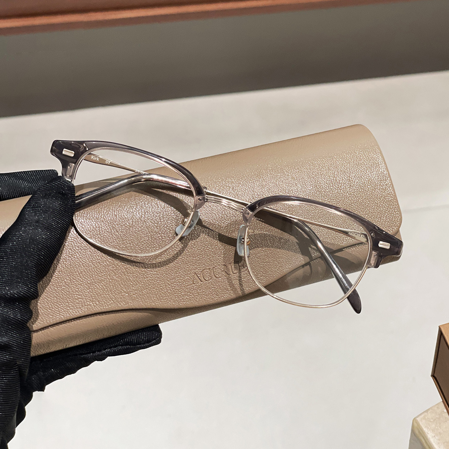 韩国ACCRUE高级感半框板材眼镜架透明灰色板材男女同款轻奢系镜框