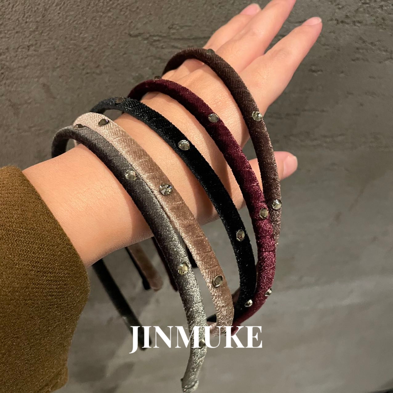 JINMUKE韩国进口发饰品新款气质百搭丝绒钻钻细发箍头箍女发卡新