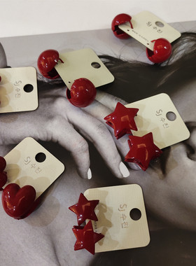 JINMUKE韩国进口东大门时尚耳饰品红色五角星圆形百搭小巧耳钉新