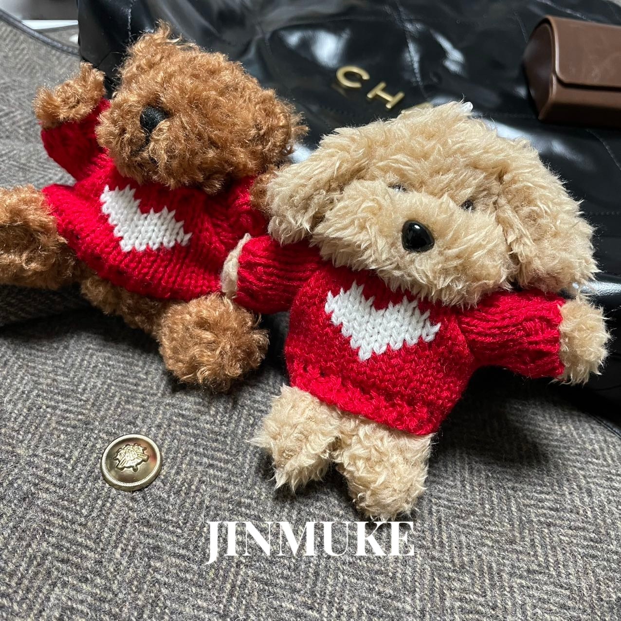 JINMUKE韩国进口饰品新款气质百搭可爱毛绒小熊挂件钥匙扣包挂
