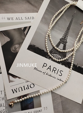 JINMUKE韩国进口东大门时尚首饰春夏新款珍珠多层毛衣链爱心项链