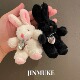 JINMUKE韩国进口时尚 毛绒小兔子爱心挂件钥匙扣包挂新品
