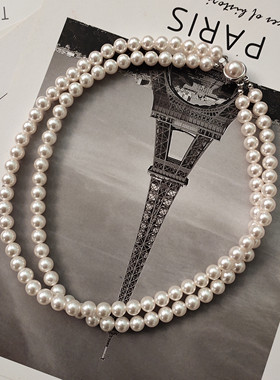 JINMUKE韩国进口东大门时尚首饰串珠珍珠双层简约气质项链2022新