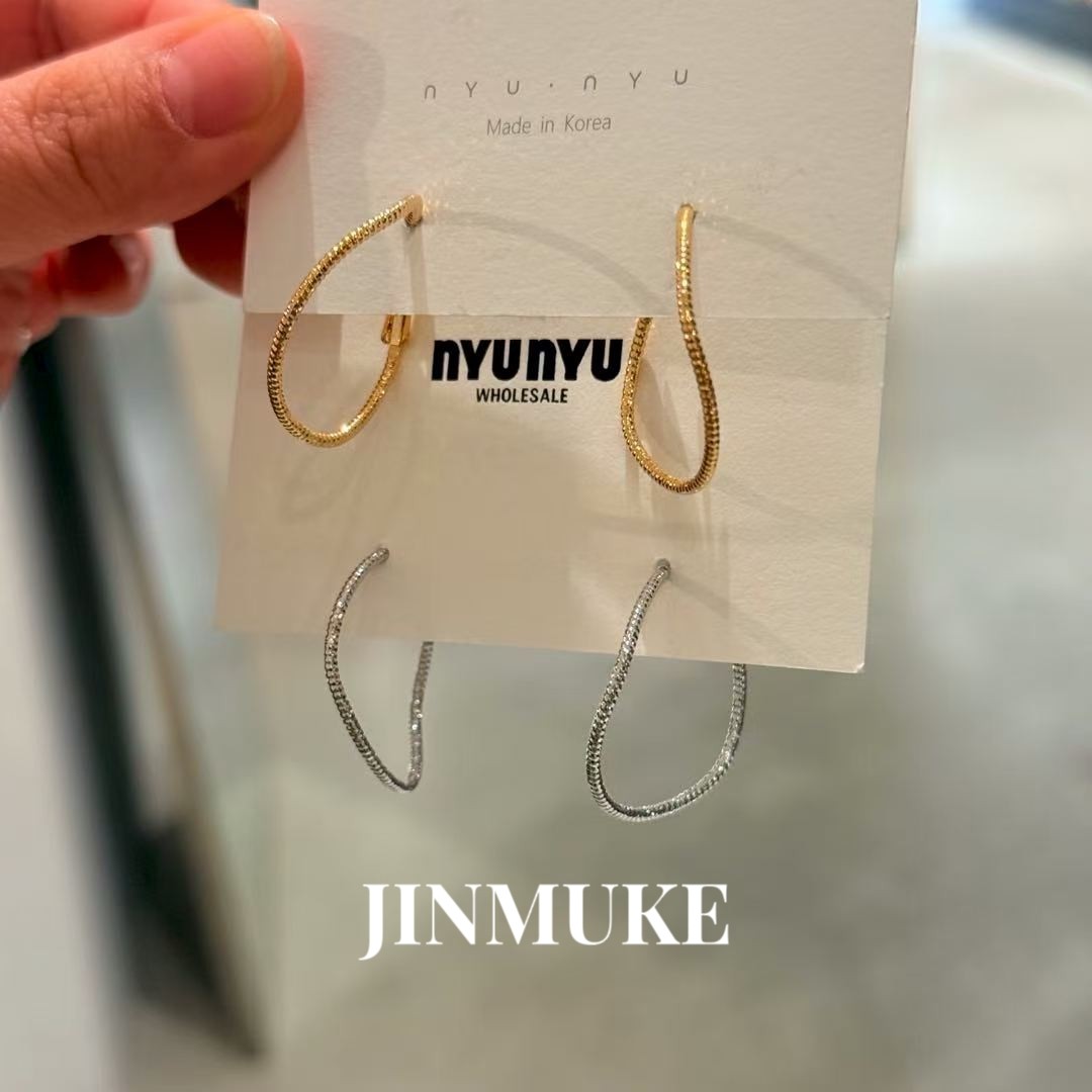 JINMUKE韩国进口耳饰气质简约百搭金属扭曲大圈圈耳环耳圈耳饰