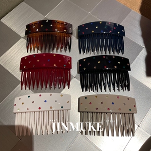 JINMUKE韩国进口发饰头饰彩钻醋酸插梳发簪慵懒风发钗女后脑勺新