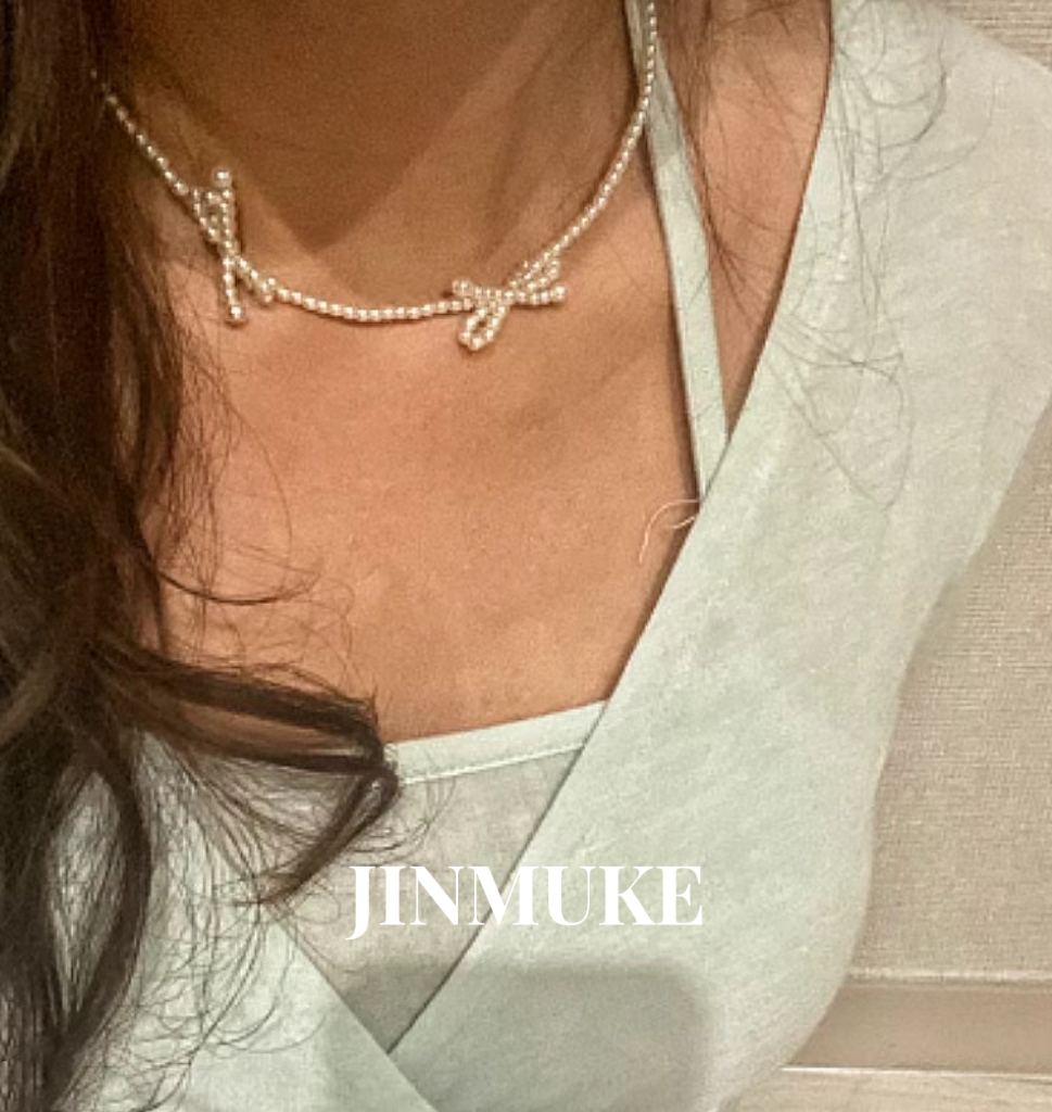 JINMUKE韩国进口首饰品珍珠串珠蝴蝶结甜美项链锁骨链新品