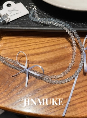 JINMUKE韩国进口饰品新款气质百搭蝴蝶结飘带双层项链锁骨链新品