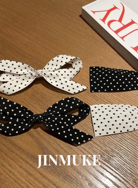 JINMUKE韩国进口发饰黑白波点蝴蝶结发夹鸭嘴夹子前额刘海夹新品