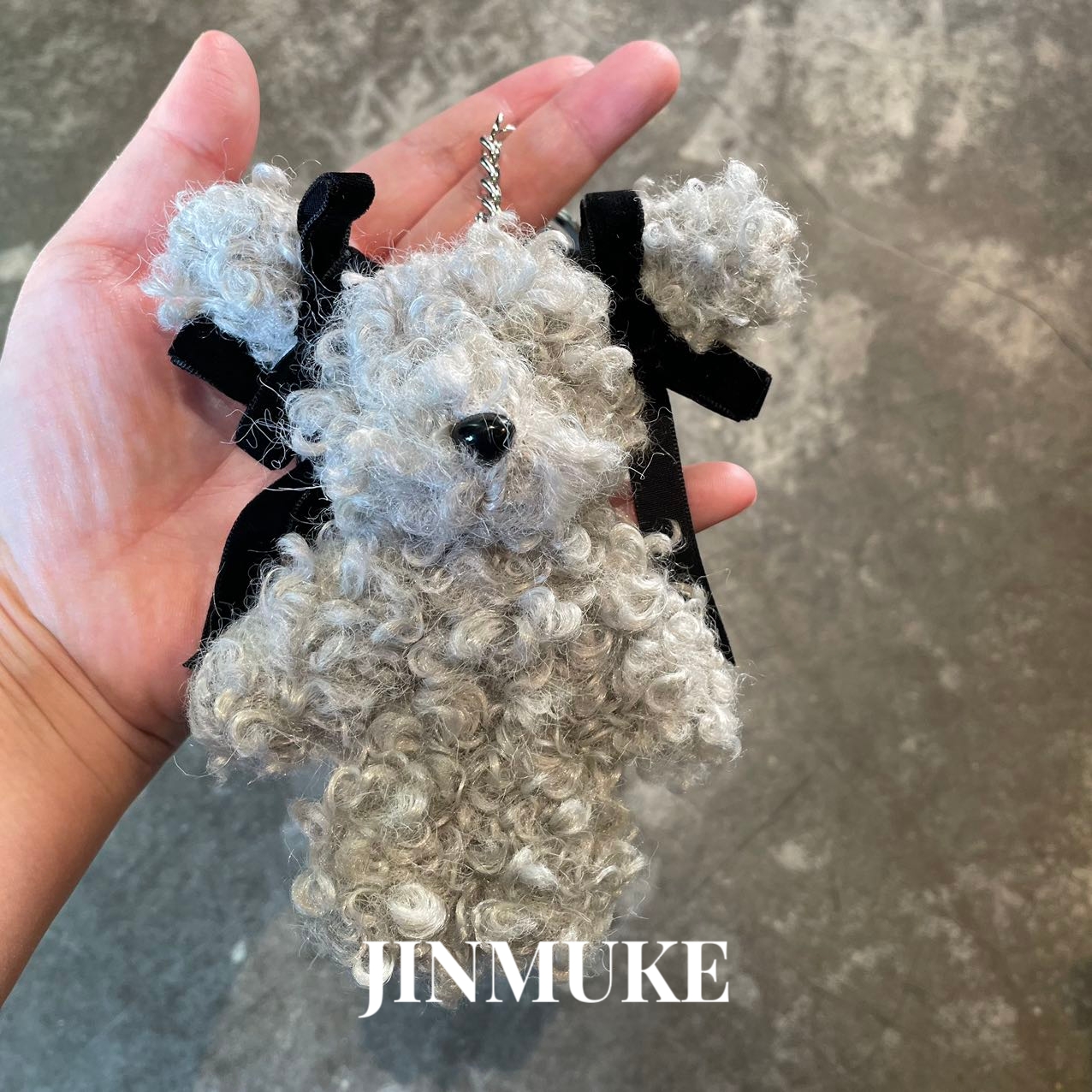 JINMUKE韩国进口泰迪卷毛小熊蝴蝶结可爱卡通毛绒包挂件钥匙扣新