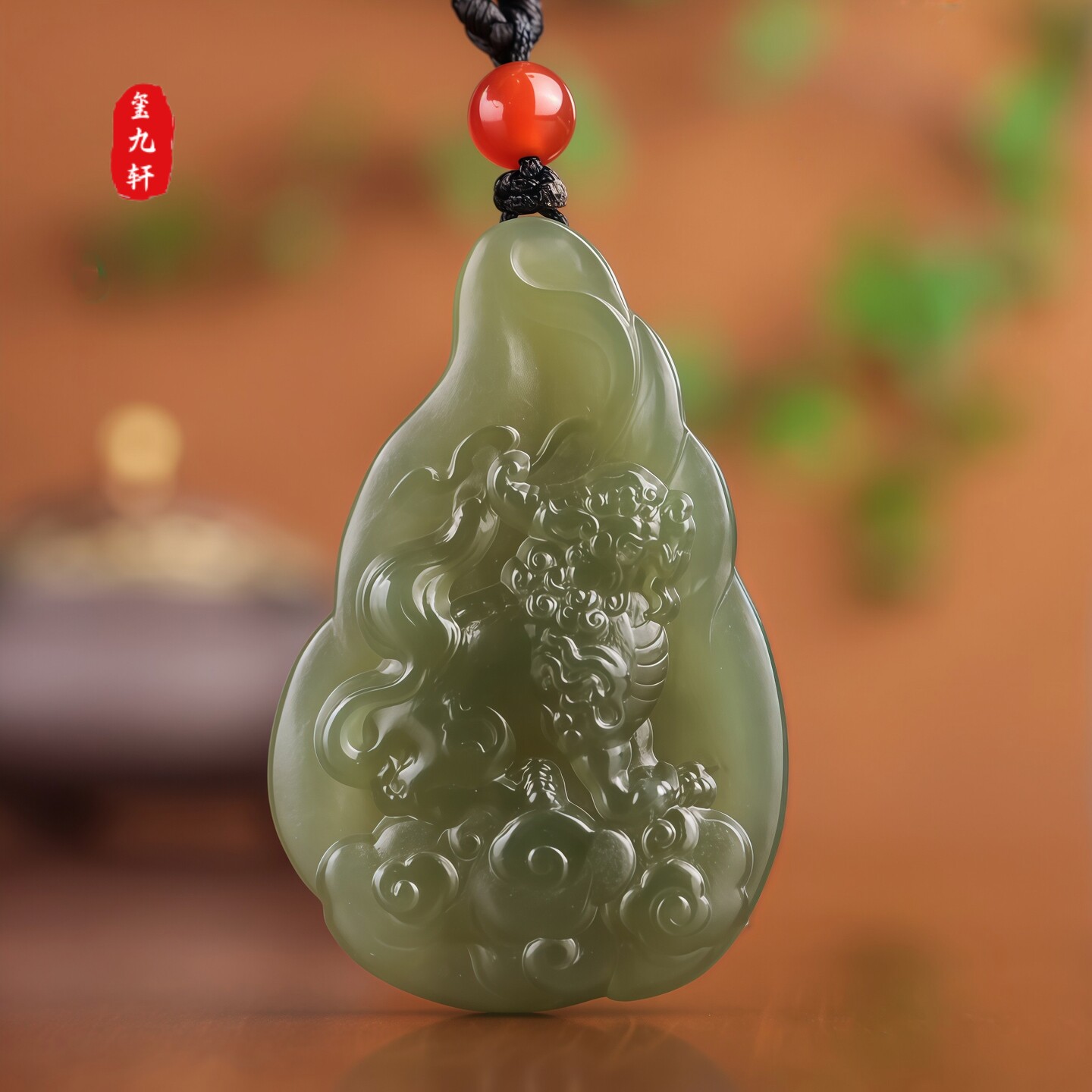 和田玉晴水葫芦祥云貔貅牌玉吊坠