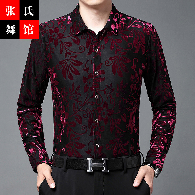 春秋拉丁舞服男士摩登舞上衣新款交谊国标舞练功服表演出长袖衬衫