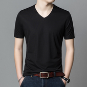 弹力国标舞男士 练功服拉丁国标摩登舞蹈比赛上衣 训练服T恤V领短袖