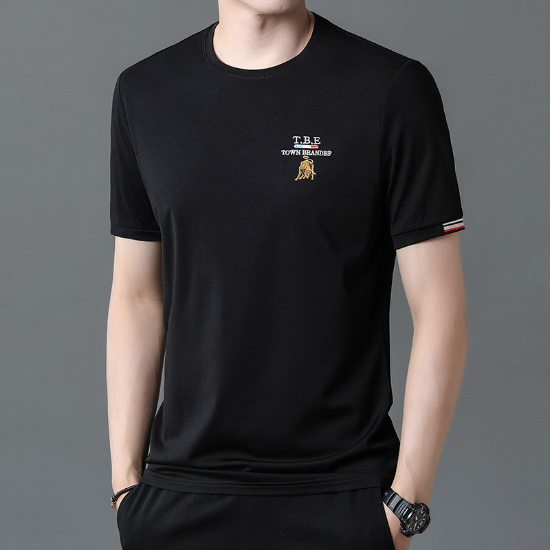 男士拉丁舞服练习上衣国标舞摩登舞练功服圆领弹力短袖舞蹈体恤衫