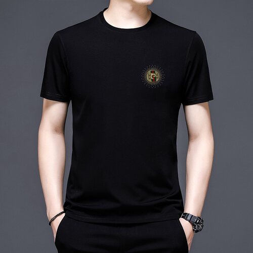 男士摩登拉丁国标舞服黑色短袖舞衣修身弹力跳舞蹈练功服圆领上衣