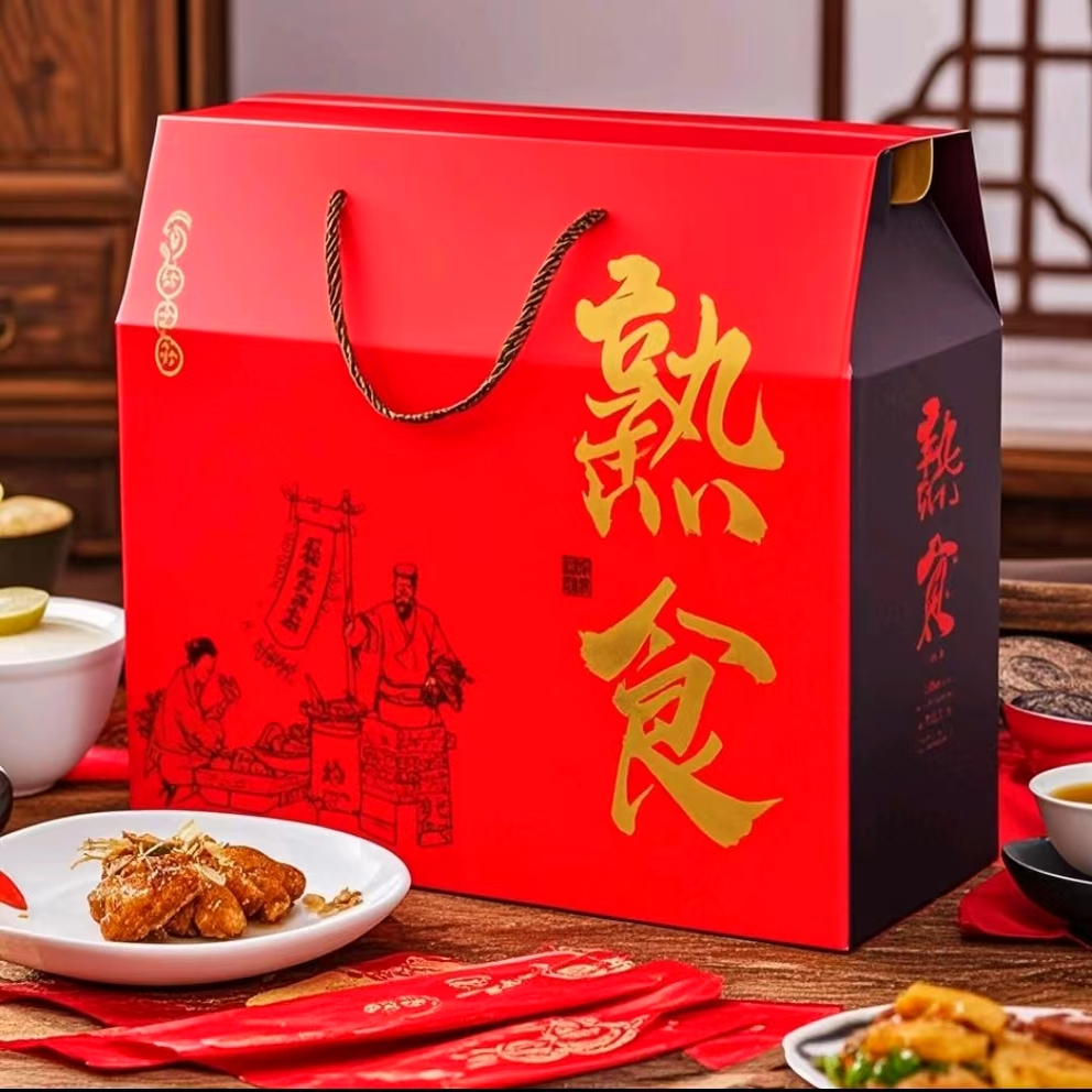 通用熟食礼盒高档烫金空盒腊味礼品盒厂家定制节日礼盒手提卤味盒