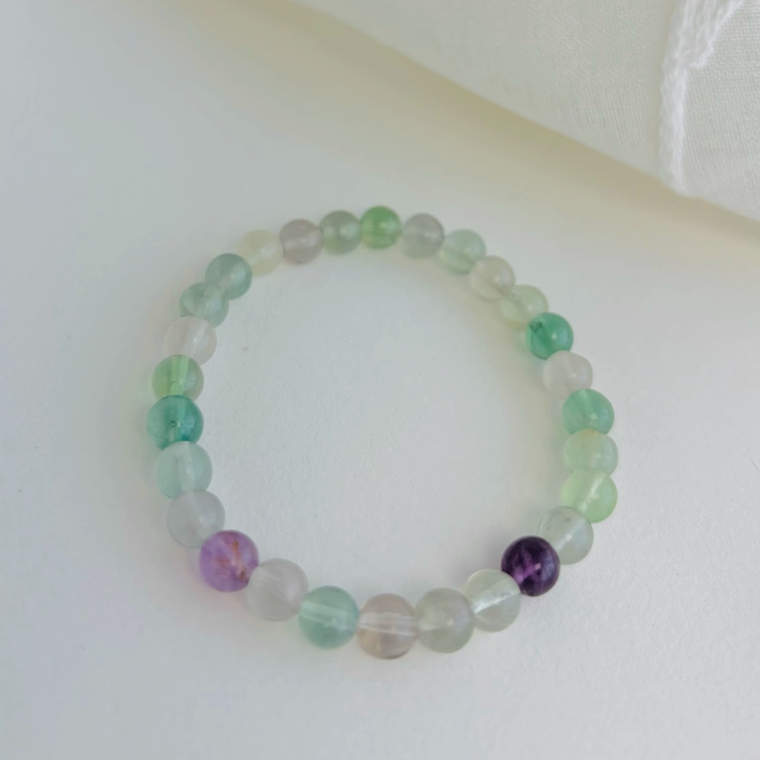 天然彩萤石手链女生招财彩色水晶夏小清新串珠珠子玉石手串冷淡风