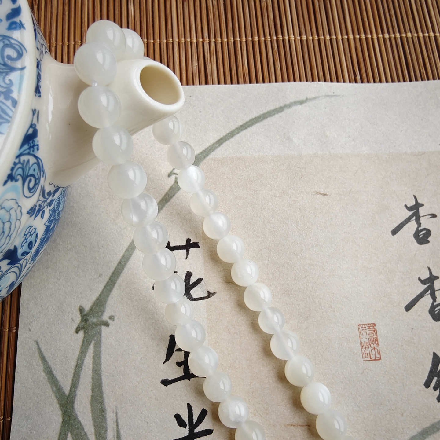 天然白月光圆珠diy手链项链配件