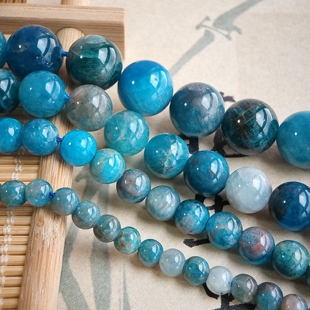 8mm天然拉利玛色蓝磷灰石10mm圆珠6mm散珠子diy手链项链配件4mm12