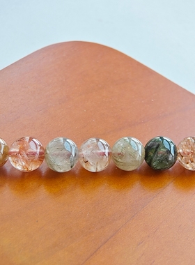 4-12mm天然彩发晶圆珠高冰老料散珠子有孔手工diy手链项链配件