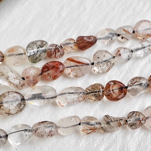 天然黑金超七水晶铜发晶随形散珠子diy串珠手链项链饰品配件7 8mm