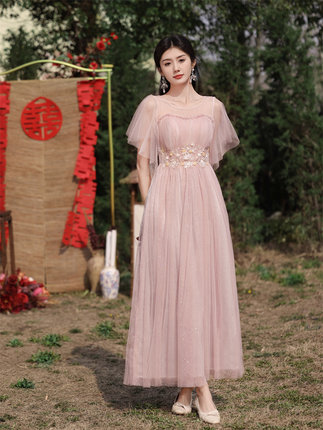 大码伴娘服姐妹团显瘦高级感2026新款超大码长款礼服裙气质演出服