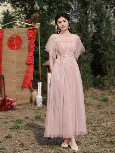 大码伴娘服姐妹团显瘦高级感2026新款超大码长款礼服裙气质演出服