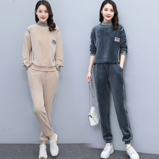 时尚金丝绒套装加厚加绒新款2025秋冬韩版宽松晨跑运动休闲两件套