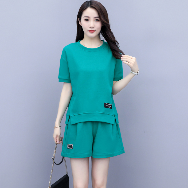 休闲运动套装女夏2024新款韩版短袖短裤宽松显瘦时尚卫衣两件套潮
