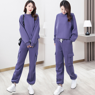 加厚加绒休闲运动套装女秋冬新款2025韩版时尚大码洋气显瘦两件套