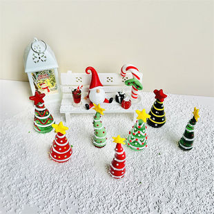 PLL圣诞树琉璃摆件场景可爱装饰圣诞节礼物蜡烛拐杖迷你场景车载