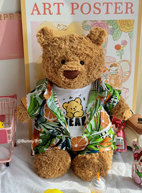 现货秒发！巴塞罗熊衣服穿搭原创夏威夷风格衬衫百搭T恤
