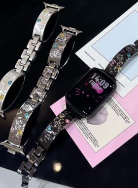 适用华为fit3米奇彩钻金属手镯苹果手表带iwatch98765代高颜值s10