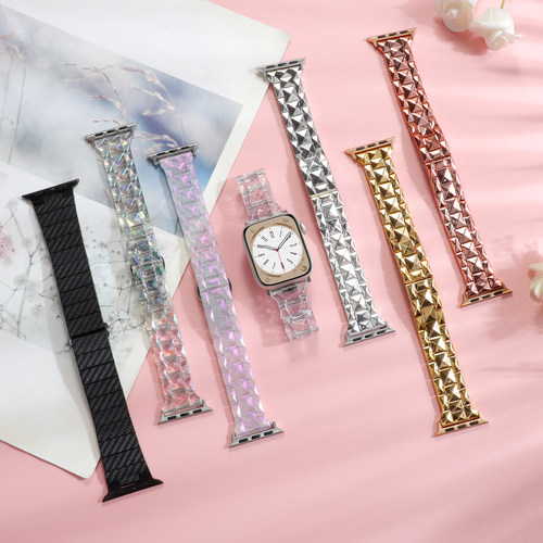 适用iwatch9/8表带s10冰透菱形格