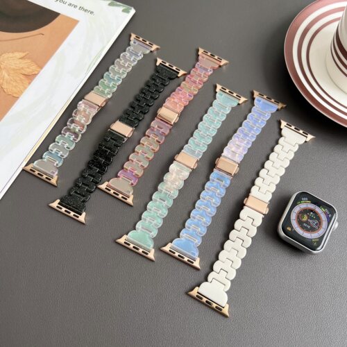 适用iwatch10手表带炫彩花瓣镭射