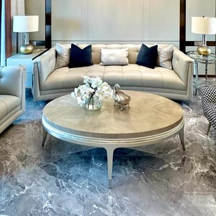 玖柒工坊美克聚焦咖啡桌美家美式简约轻奢实木桦木拼花茶几可定制