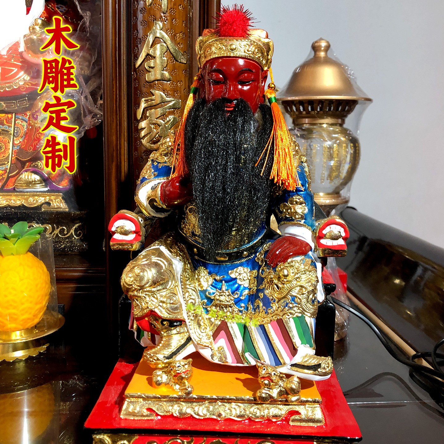 精工雕刻神像府王爷公相爷香樟木雕贴金坐像惠安张板实木雕像定制