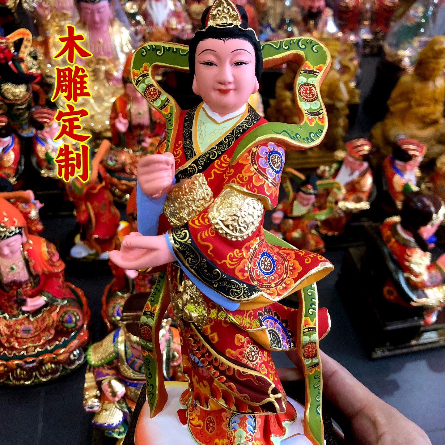 香樟木雕何仙姑神像荷花仙子莲花仙子神像八仙像手工彩绘木雕定制
