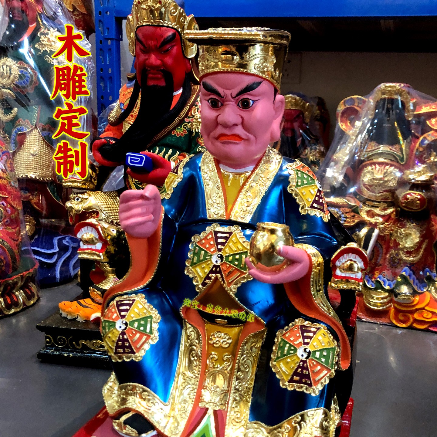 祖师神像樟木雕彩绘正金实心木雕像品相好开脸端庄大气木雕像定制