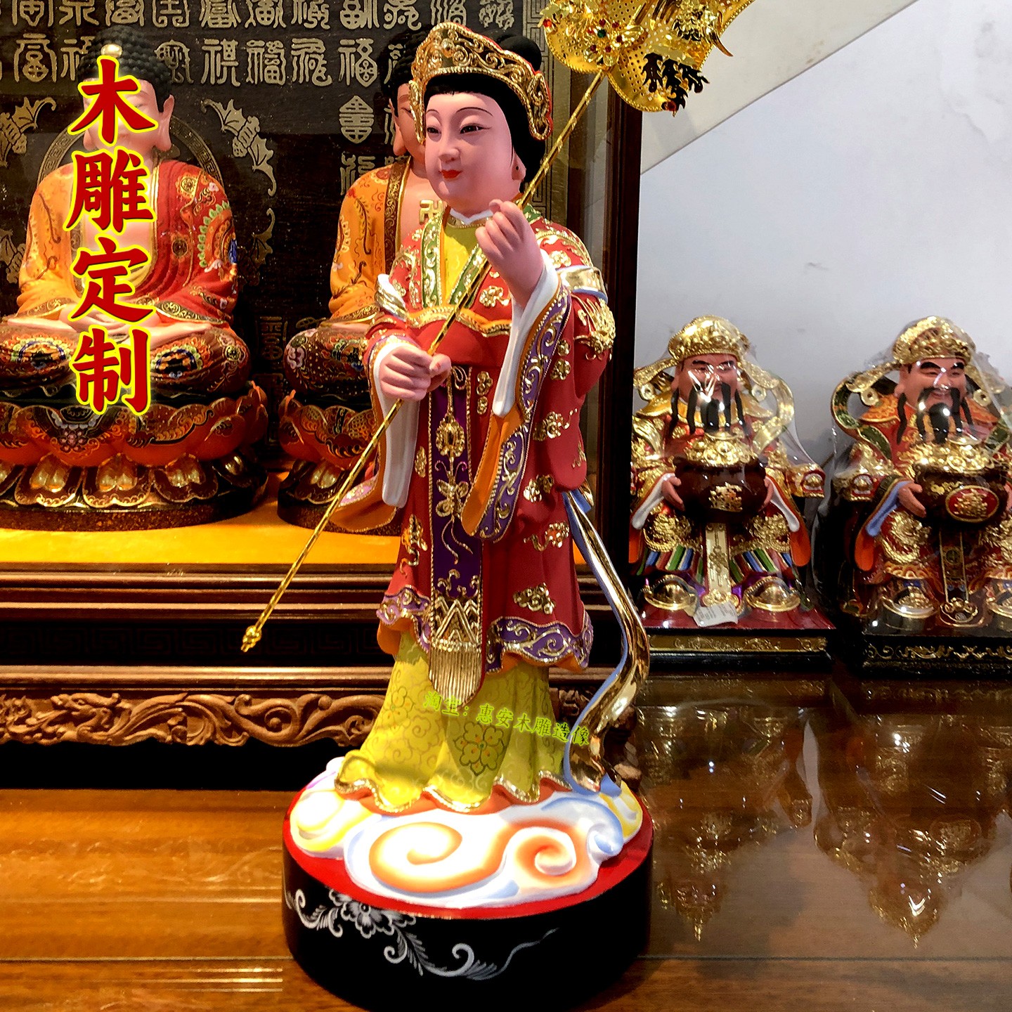 香樟木雕侍奉宫女侍从家用供奉神像实木摆件左右护法神佛像可定制